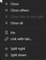 Editor tab context menu