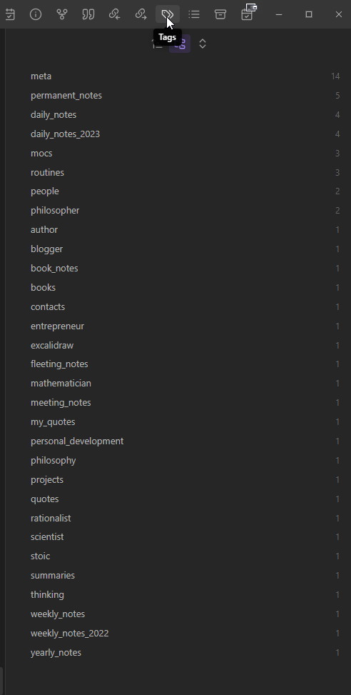 The built-in Tags view