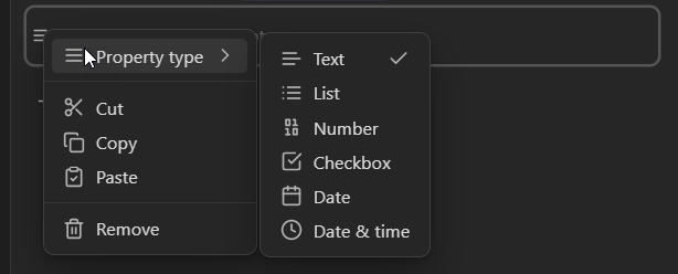 Property context menu