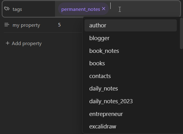 Auto-completion for the "tags" property